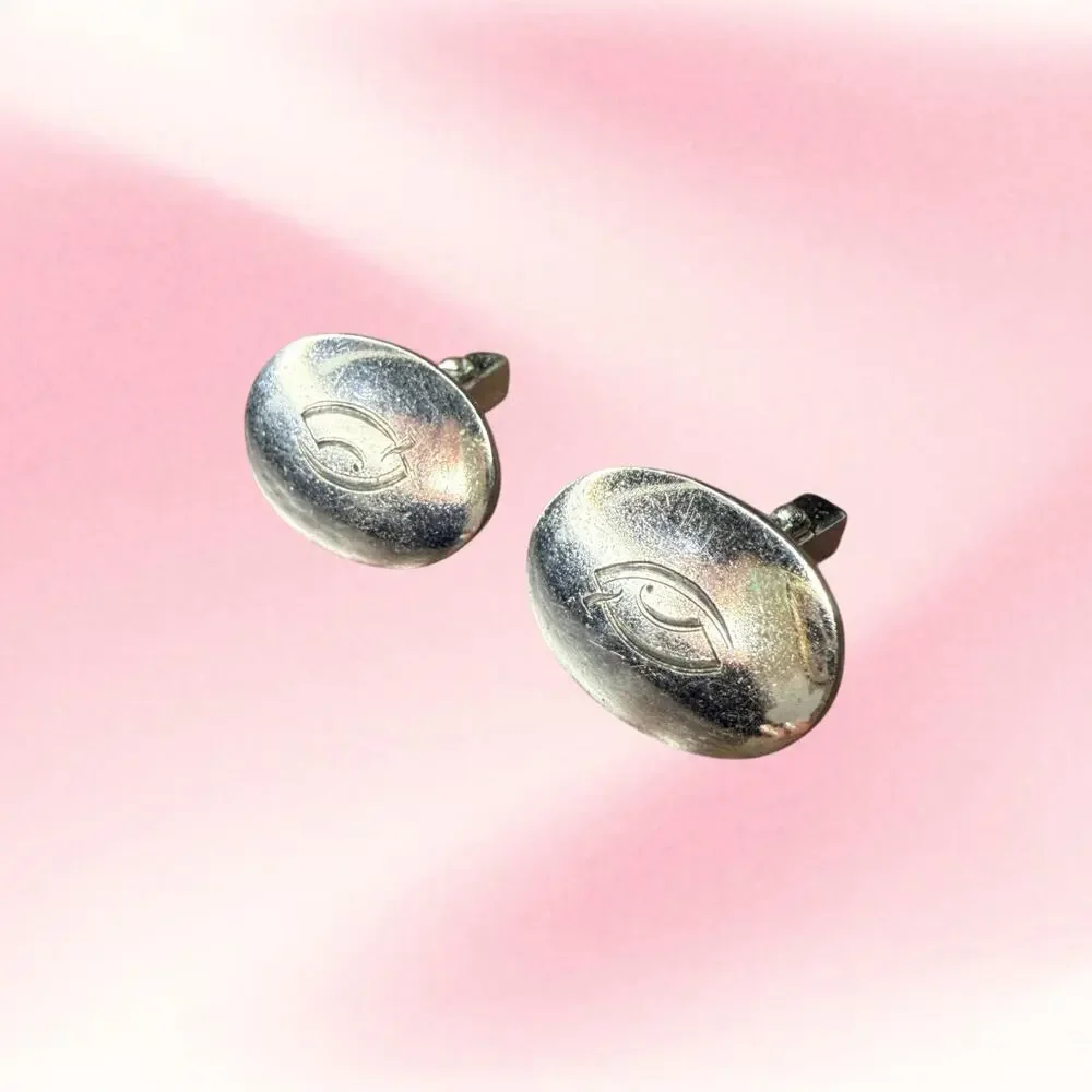 Vintage Sterling Silver Oval Atomic Cufflinks MCM Hickok Attributed